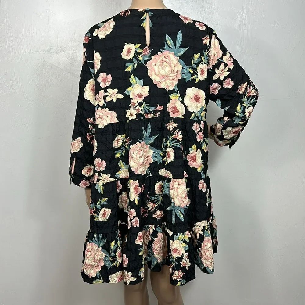 ZARA Sharon Floral Print 3/4 Sleeve Babydoll Mini Dress Size XL - Picture 6 of 10